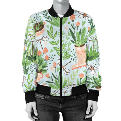 Gardening Pattern Print Design G04 Women Bomber Jacket
