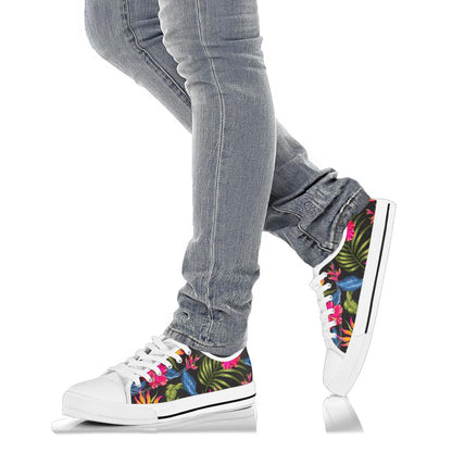 Bird Of Paradise Pattern Print Design BOP014 White Bottom Low Top Shoes
