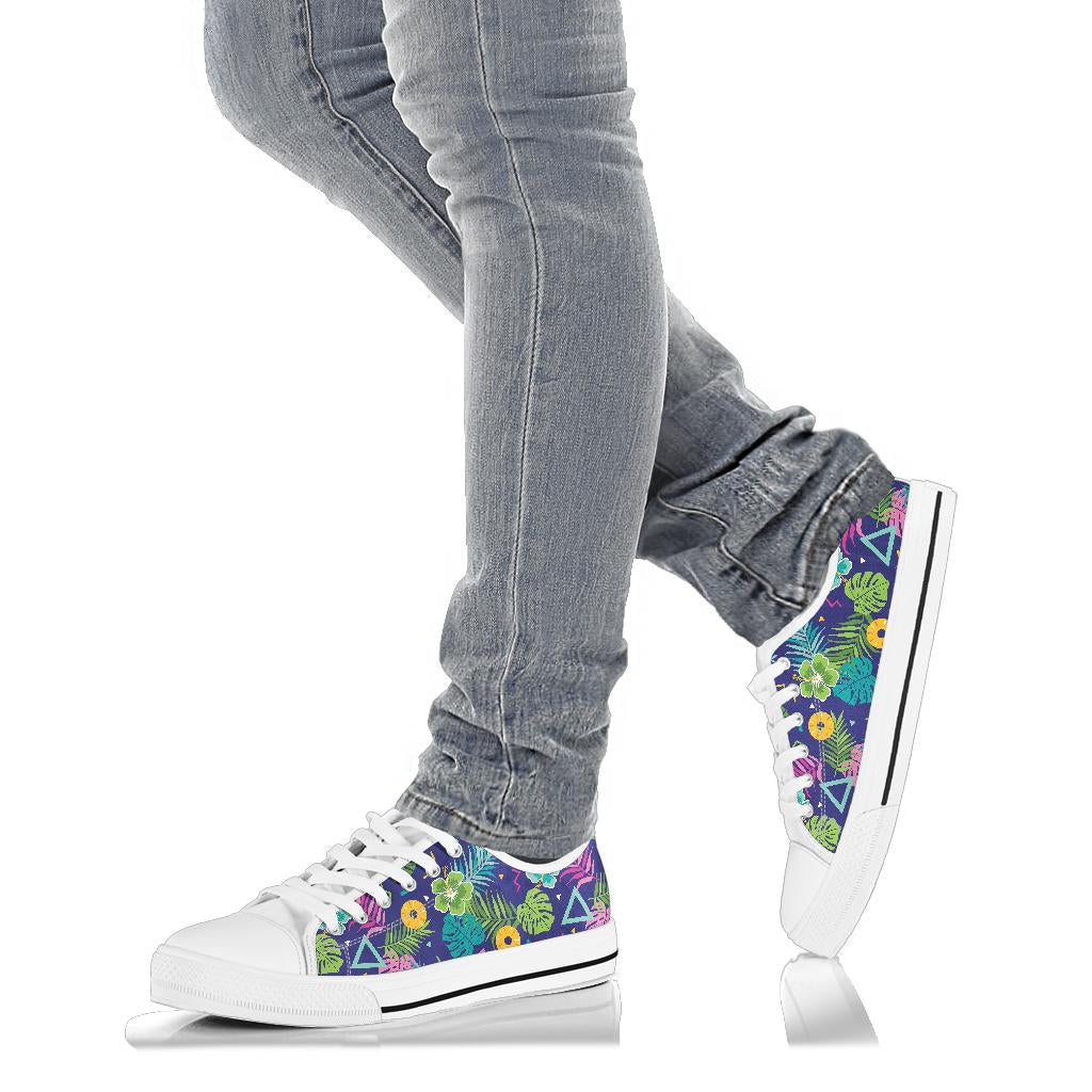 Hawaiian Themed Pattern Print Design H014 White Bottom Low Top Shoes