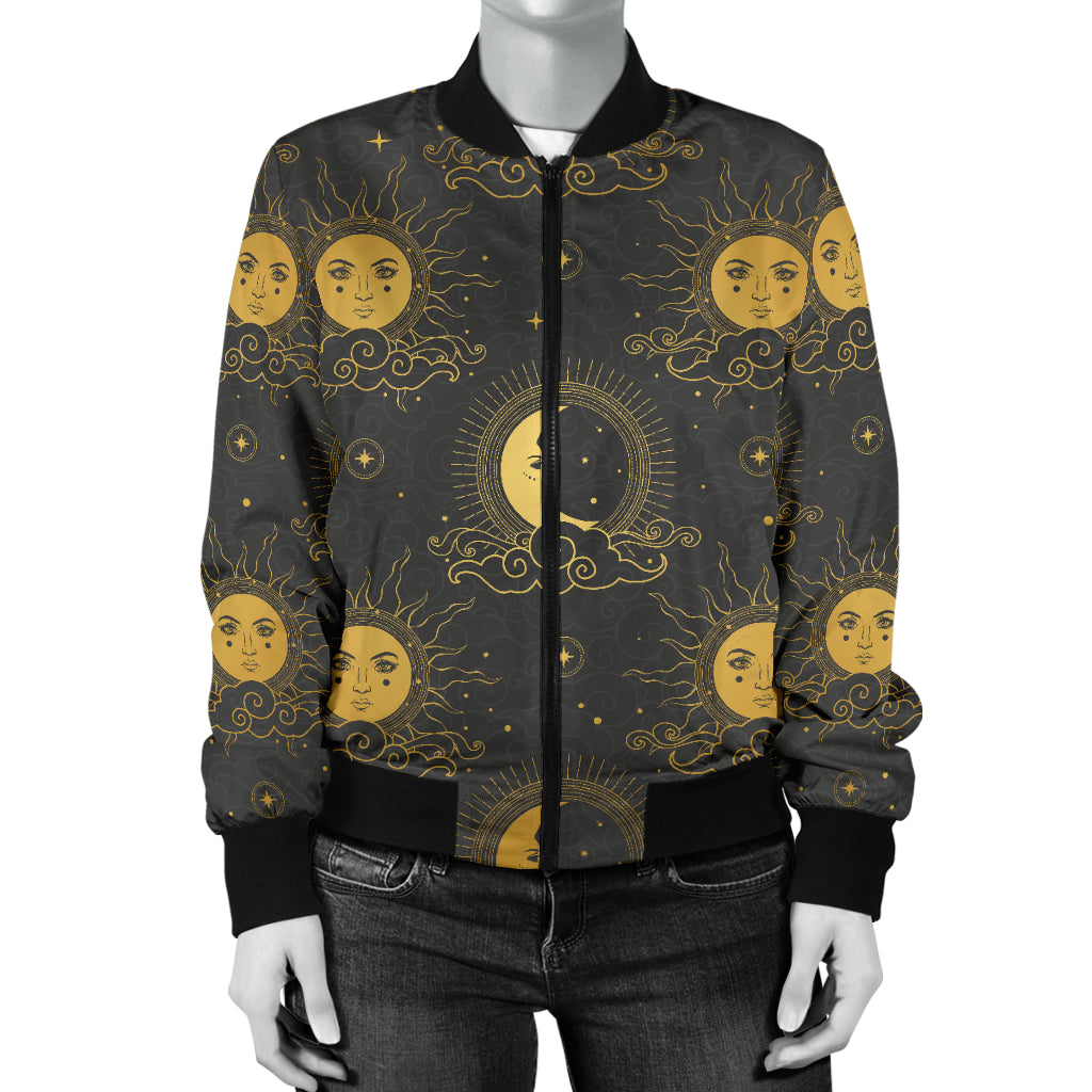 Celestial Moon Sun Pattern Print Design 05 Women's Bomber Jacket