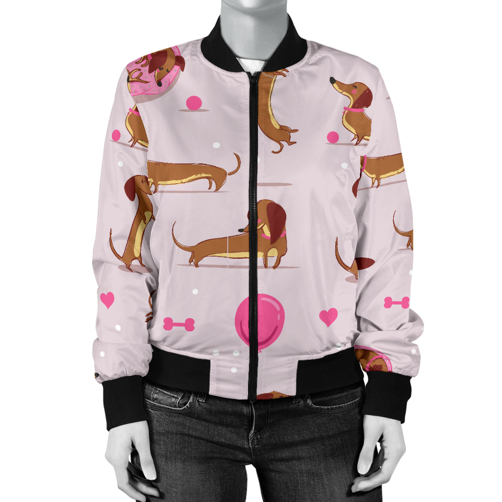 Dachshund Pattern Print Design 10 Women's Bomber Jacket