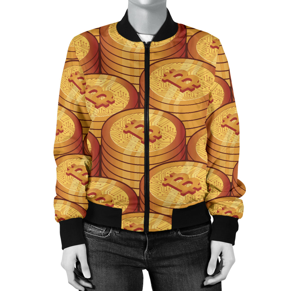 Bitcoin Pattern Print Design 02 Women's Bomber Jacket