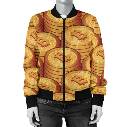 Bitcoin Pattern Print Design 02 Women's Bomber Jacket