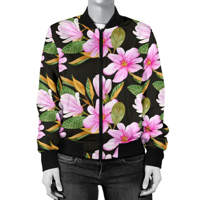 Magnolia Pattern Print Design MAG08 Women Bomber Jacket