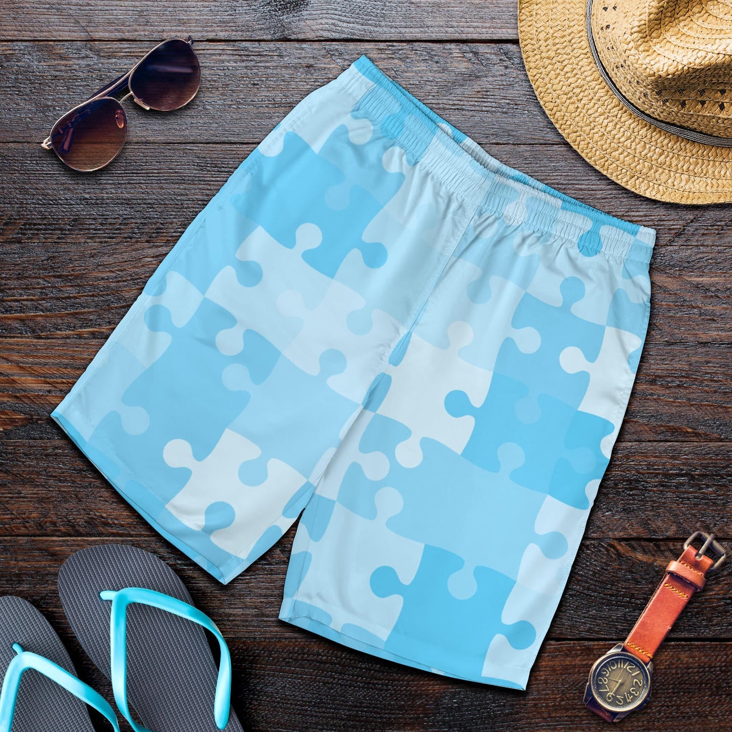 Puzzle Blue Pattern Print Design A04 Mens Shorts