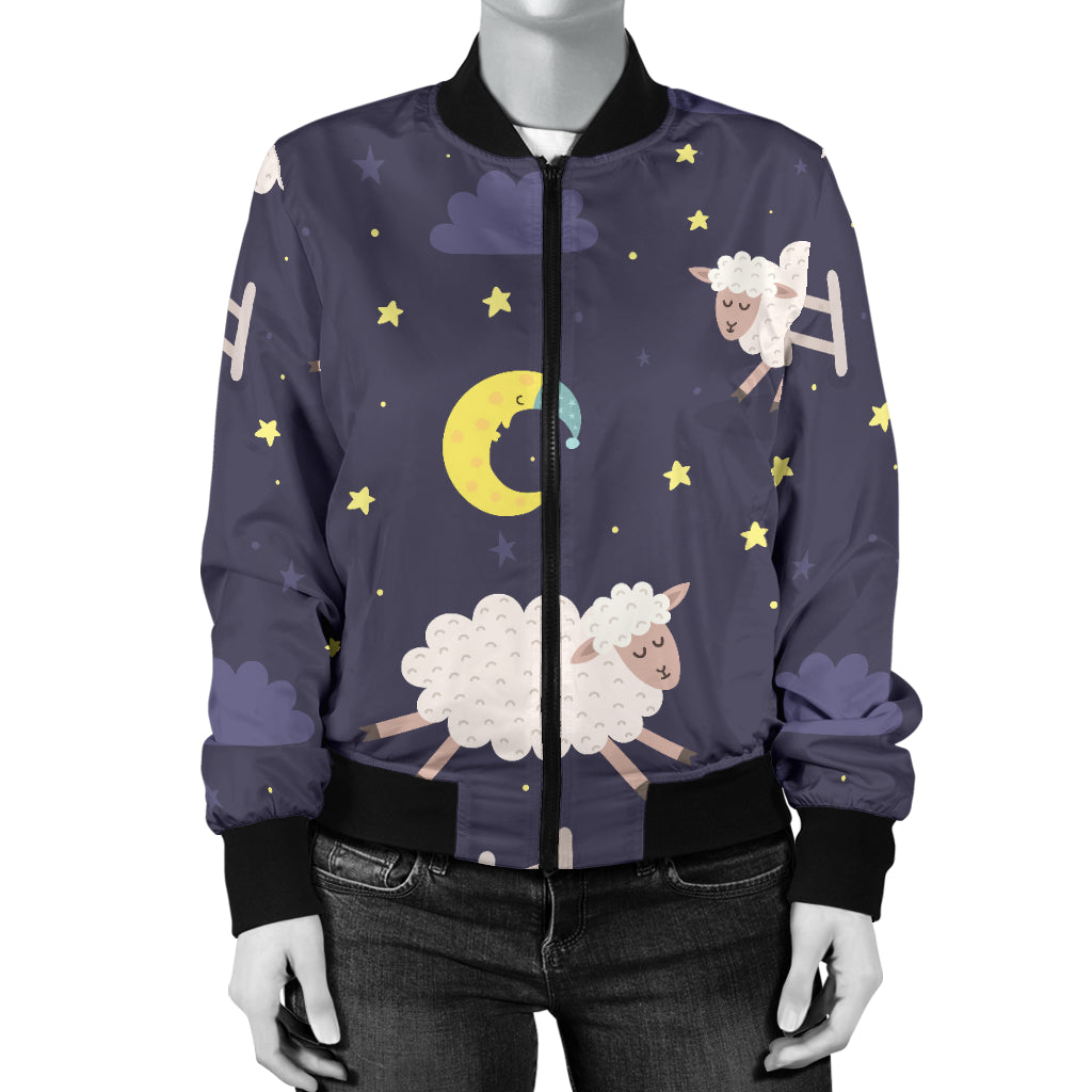 Sheep Night Pattern Print Design 02 Women's Bomber Jacket