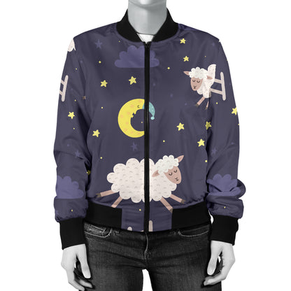 Sheep Night Pattern Print Design 02 Women's Bomber Jacket
