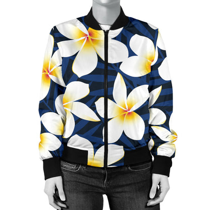 Plumeria Pattern Print Design PM026 Women Bomber Jacket