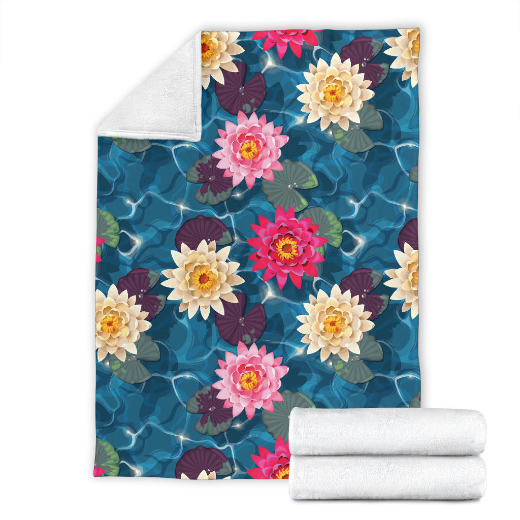 Water Lily Pattern Print Design WL05 Fleece Blanket