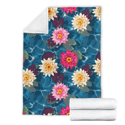 Water Lily Pattern Print Design WL05 Fleece Blanket