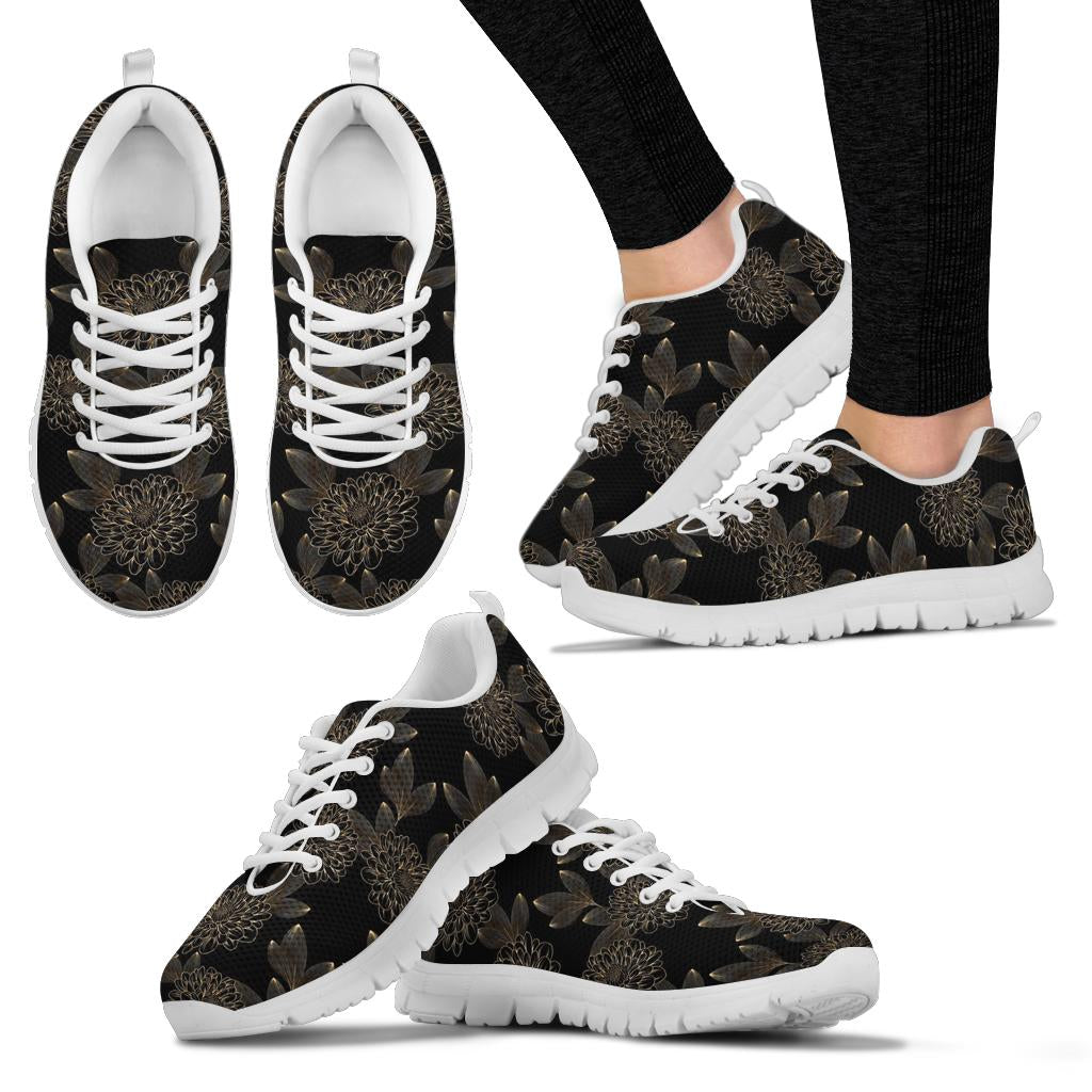 Dahlia Pattern Print Design DH04 Sneakers White Bottom Shoes