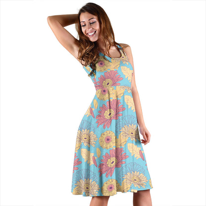 Gerberas Pattern Print Design GB04 Midi Dress