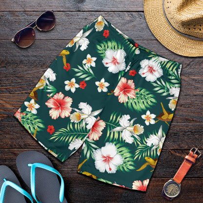 Hawaiian Flower Design with SeaTurtle Print Mens Shorts