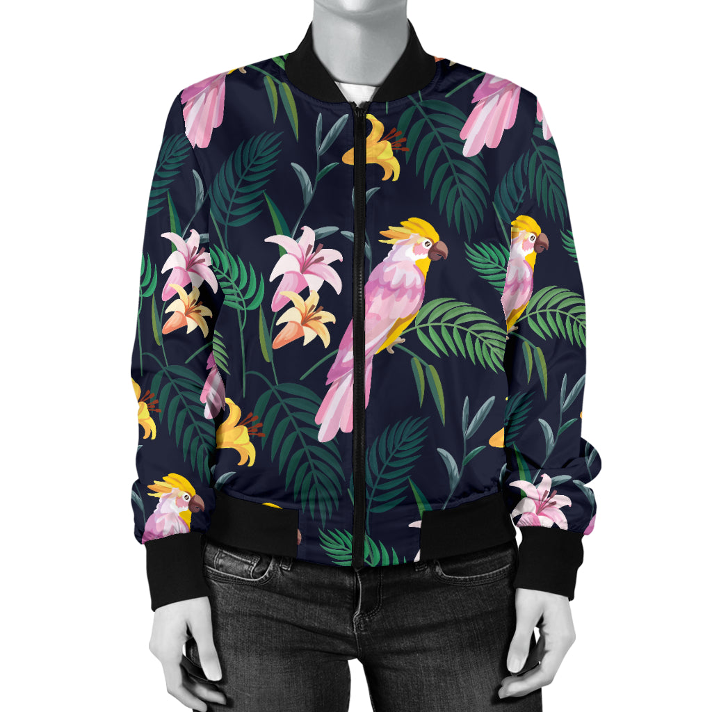 Cockatoo Pattern Print Design 03 Women's Bomber Jacket