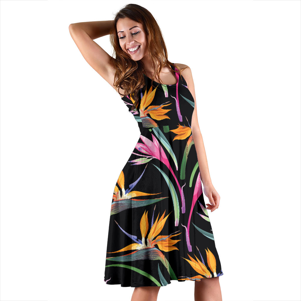 Tropical Flower Pattern Print Design TF017 Midi Dress