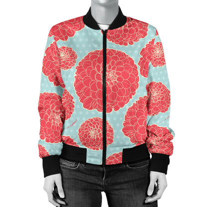 Marigold Pattern Print Design MR03 Women Bomber Jacket