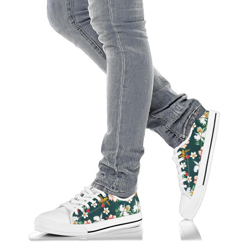 Hawaiian Flower Design with SeaTurtle Print White Bottom Low Top Shoes