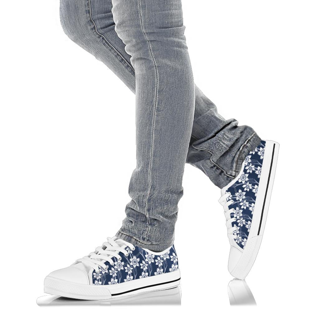 Daffodils Pattern Print Design DF09 White Bottom Low Top Shoes