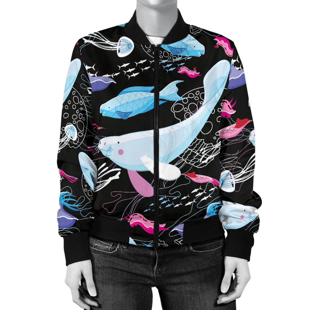 Manatee Pattern Print Design 02 Women's Bomber Jacket