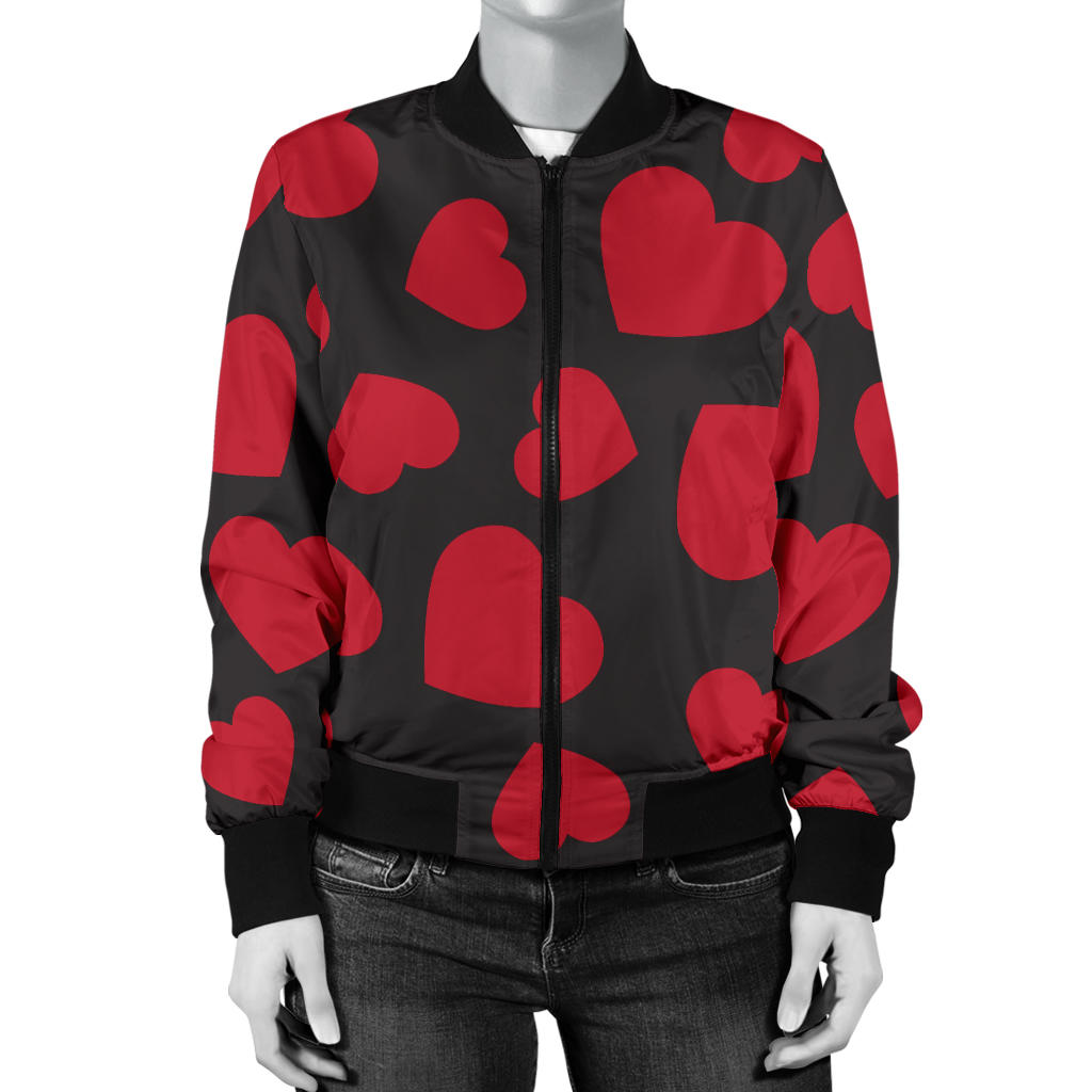 Heart Red Pattern Print Design HE01 Women Bomber Jacket