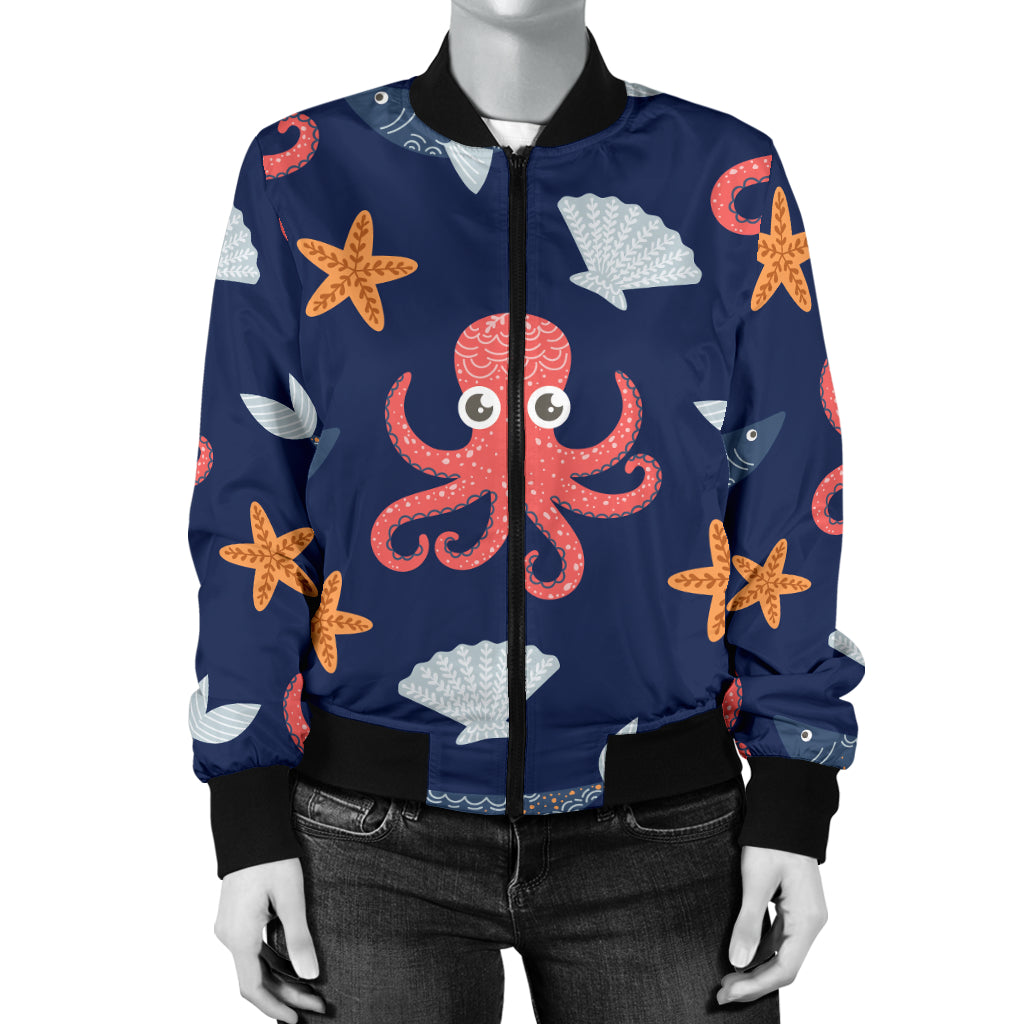 Octopus Pattern Print Design A04 Women's Bomber Jacket