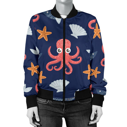 Octopus Pattern Print Design A04 Women's Bomber Jacket