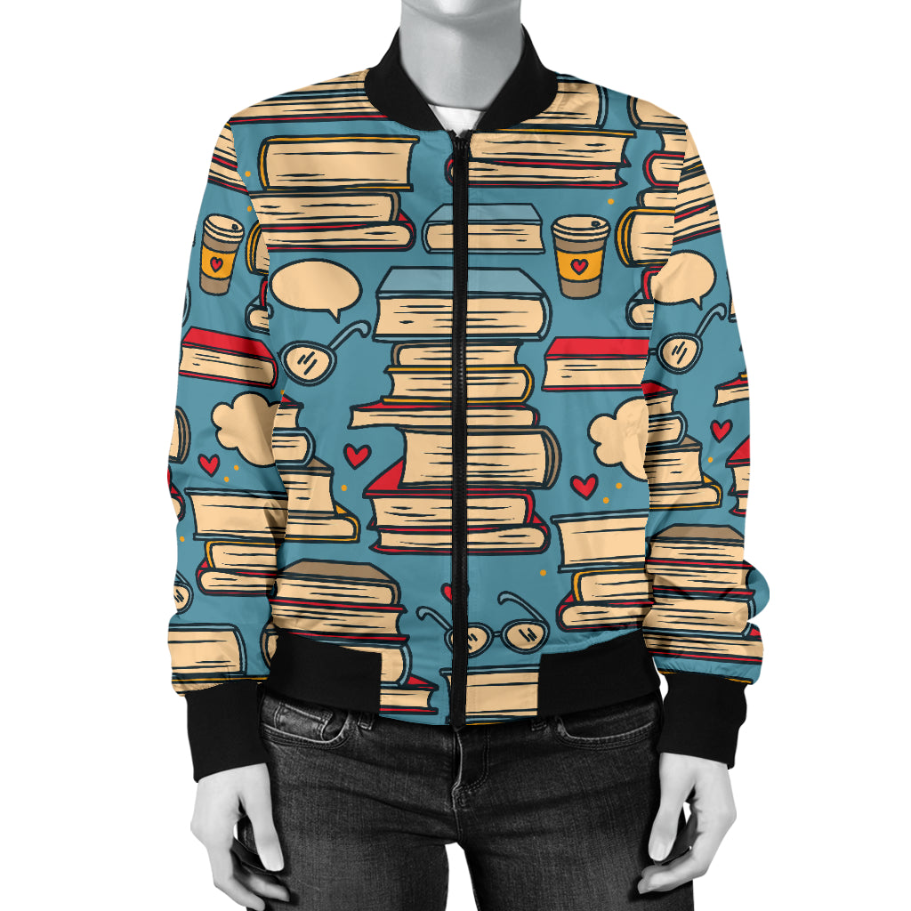 Book Pattern Print Design 03 Women's Bomber Jacket