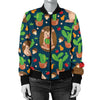 Hedgehog Cactus Pattern Print Design 04 Women's Bomber Jacket