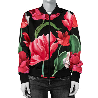 Tulip Pattern Print Design TP08 Women Bomber Jacket
