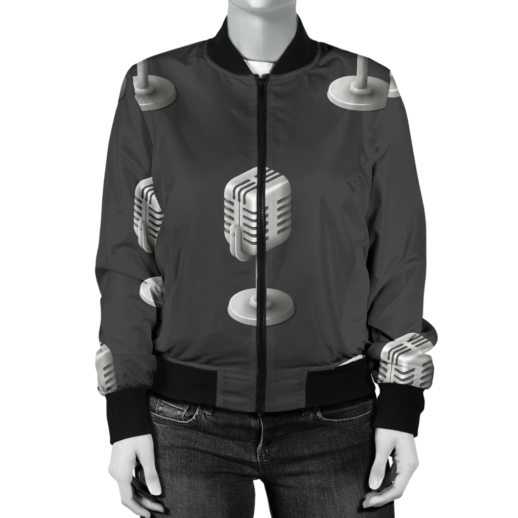 Microphone Vintage Pattern Print Design 01 Women's Bomber Jacket