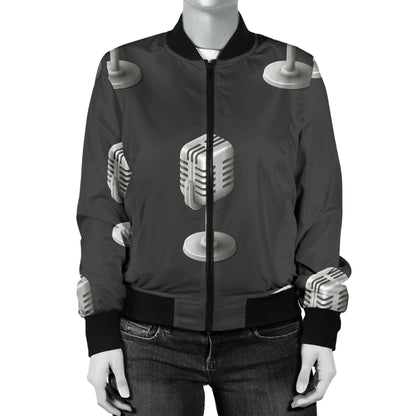 Microphone Vintage Pattern Print Design 01 Women's Bomber Jacket
