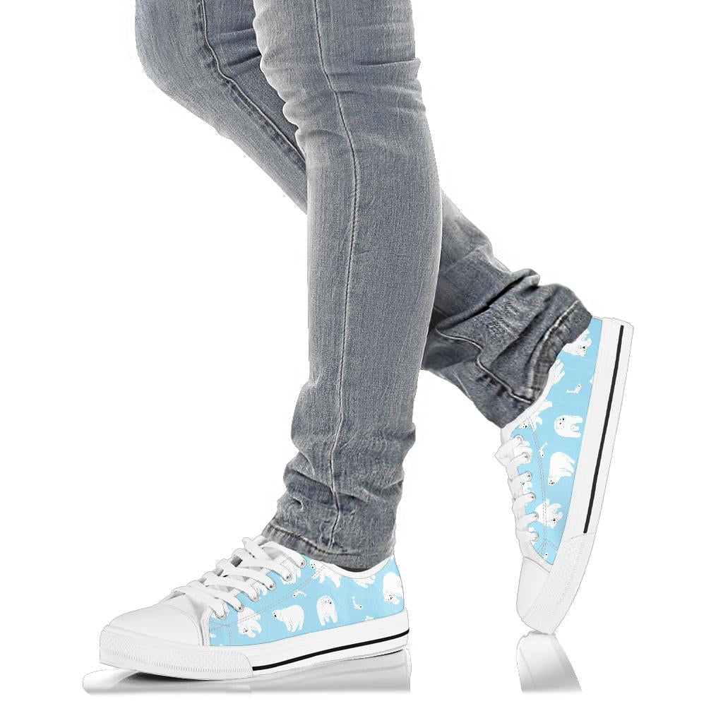 Polar Bear Pattern Print Design PB01 White Bottom Low Top Shoes