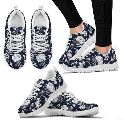 Hydrangea Pattern Print Design HD07 Sneakers White Bottom Shoes