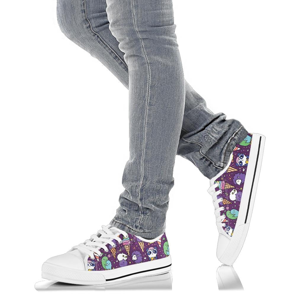 Ice Cream Pattern Print Design IC07 White Bottom Low Top Shoes