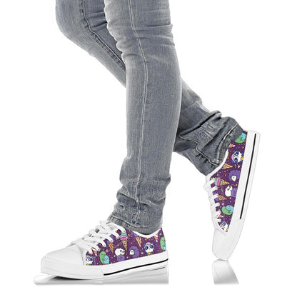 Ice Cream Pattern Print Design IC07 White Bottom Low Top Shoes