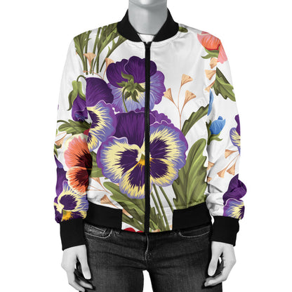 Pansy Pattern Print Design PS06 Women Bomber Jacket