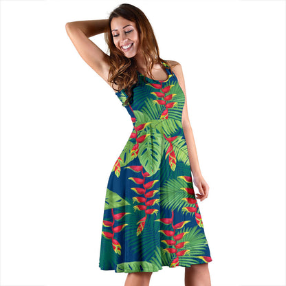 Heliconia Pattern Print Design HL08 Midi Dress