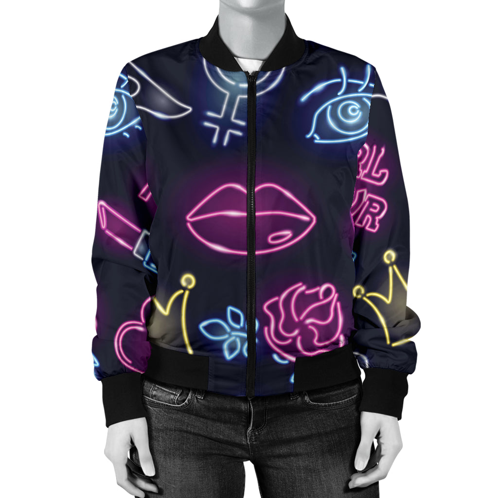 Lipstick Neon Pattern Print Design 02 Women's Bomber Jacket