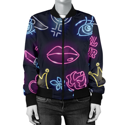 Lipstick Neon Pattern Print Design 02 Women's Bomber Jacket