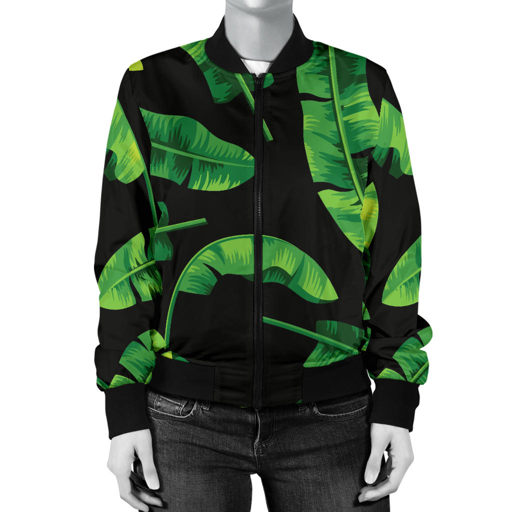 Banana Leaf Pattern Print Design BL02 Women Bomber Jacket