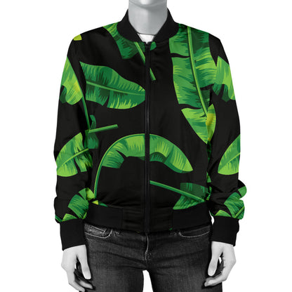 Banana Leaf Pattern Print Design BL02 Women Bomber Jacket