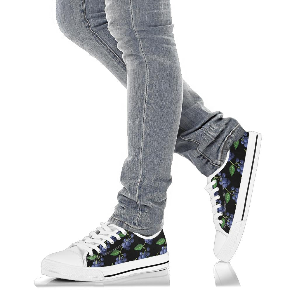 Blueberry Pattern Print Design BB01 White Bottom Low Top Shoes