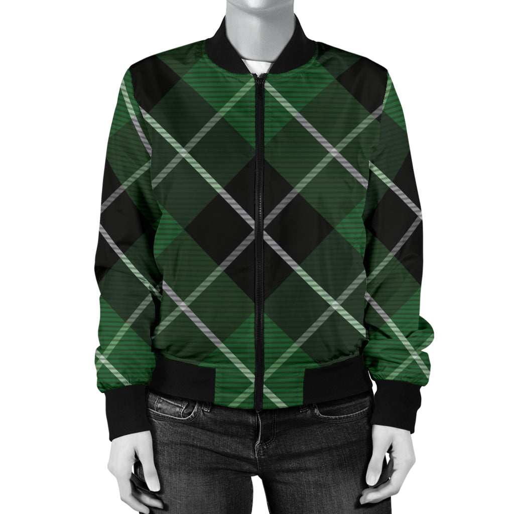 Plaid Green Pattern Print Design A05 Women's Bomber Jacket