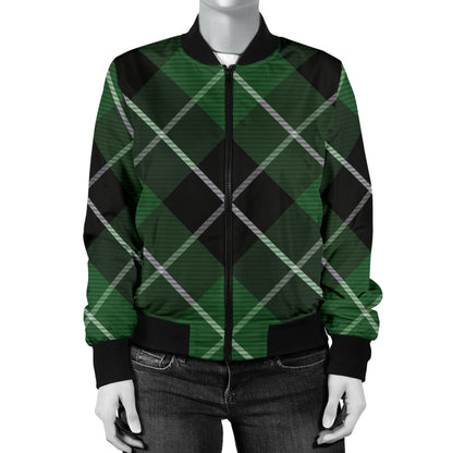 Plaid Green Pattern Print Design A05 Women's Bomber Jacket