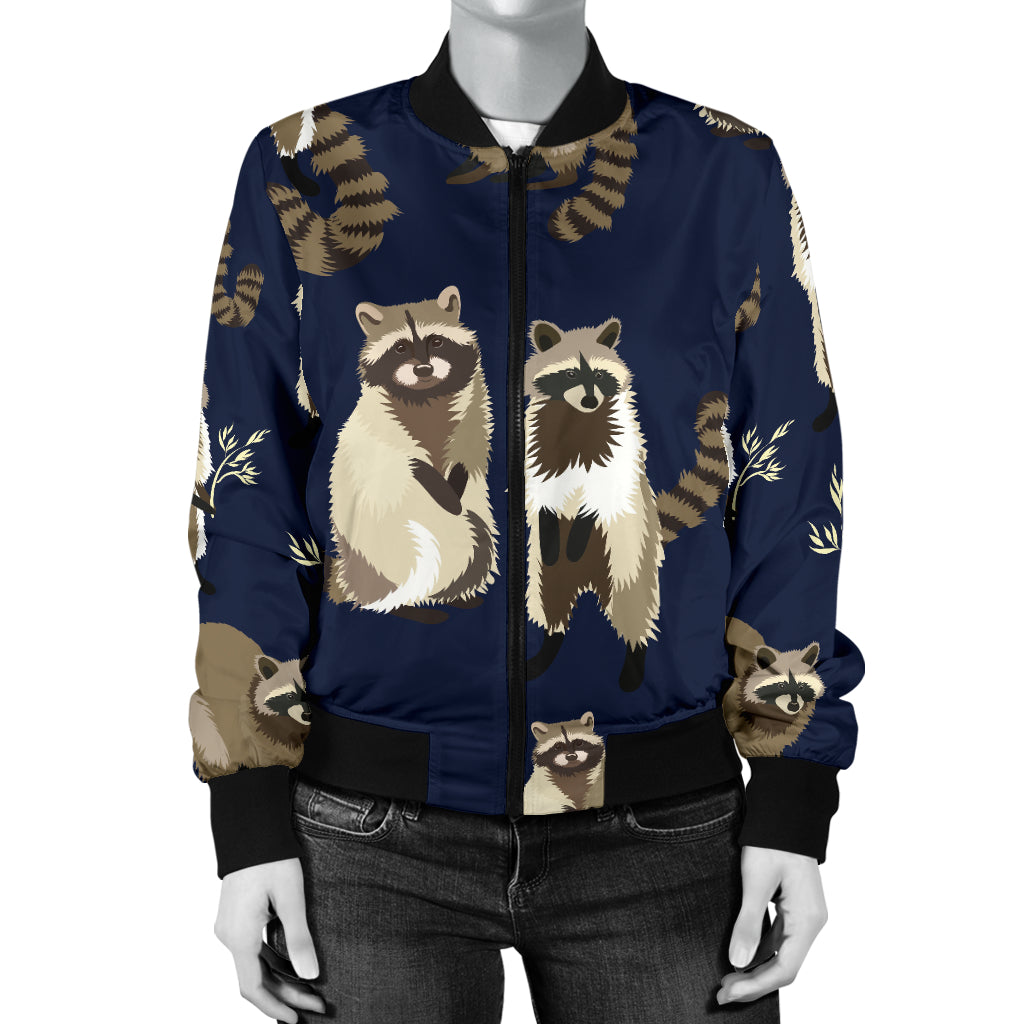 Raccoon Pattern Print Design A06 Women's Bomber Jacket