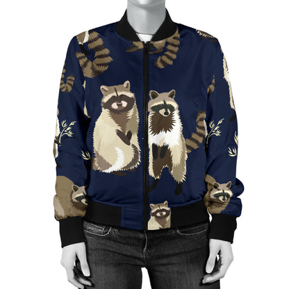 Raccoon Pattern Print Design A06 Women's Bomber Jacket
