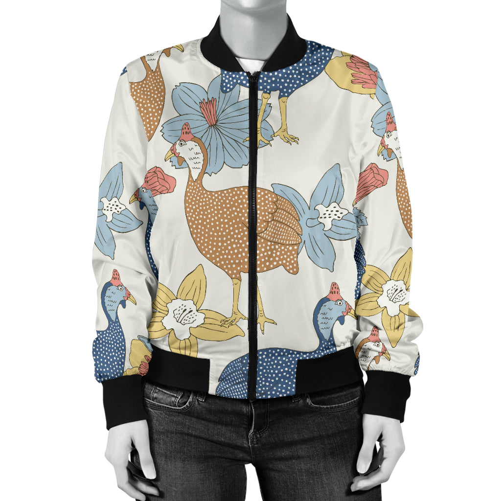 Guinea Fowl Pattern Print Design 01 Women's Bomber Jacket