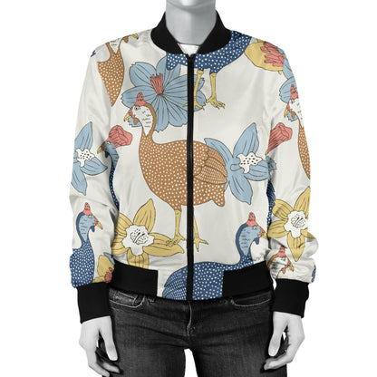 Guinea Fowl Pattern Print Design 01 Women's Bomber Jacket