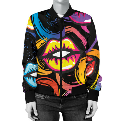 Pop Art Lip Pattern Print Design A03 Women's Bomber Jacket