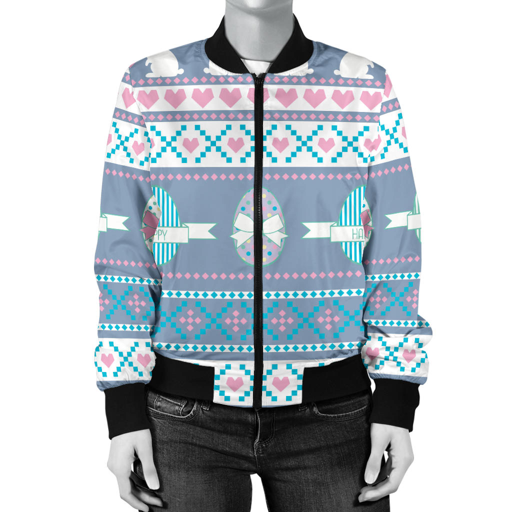 Easter Eggs Pattern Print Design RB013 Women Bomber Jacket